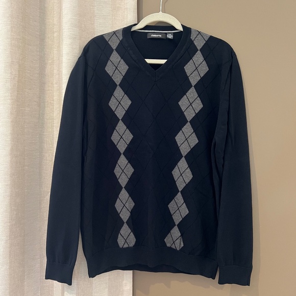 CLAIBORNE Argyle Men's Sweater, Navy & Gray, V-neck Pullover, Size Large - Picture 1 of 11